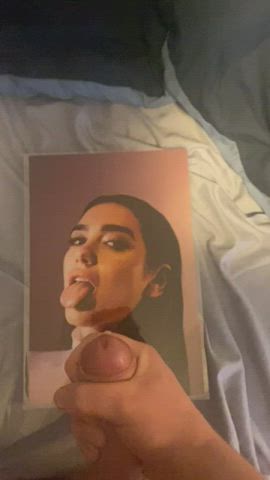 Dua Lipa's tongue covered in my cum