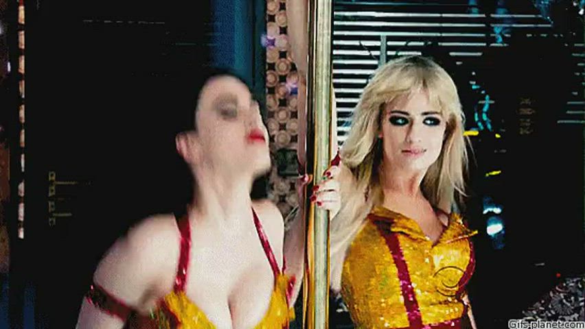 Beth Behrs and Kat Dennings, pole dance