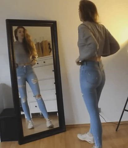Brunette Bubble Butt Jeans Legs gif