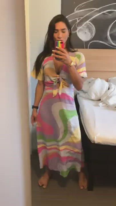 Adriana Lynn Close Up Dress Monster Cock Panties Selfie Teasing Trans gif
