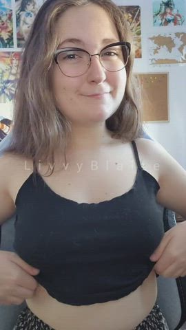 brunette flashing glasses natural natural tits gif