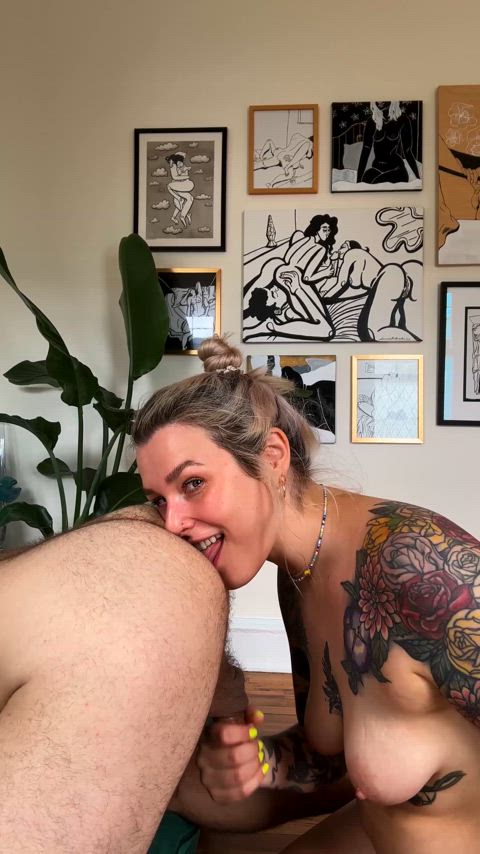 amateur ass eating pawg real couple rimjob rimming tattoo wet and messy filthy gif