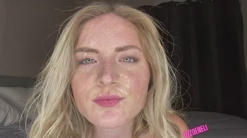 Amateur Blonde Cum Facial Green Eyes Solo gif