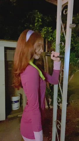 bdsm ball gagged bondage cosplay petite redhead tights gif