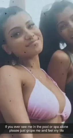 bikini boobs grabbing groping pink pool sex tits gif