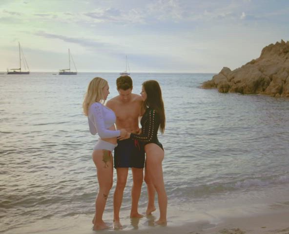 Beach Big Tits Blonde Blowjob Gabbie Carter Outdoor Public Threesome Porn GIF by