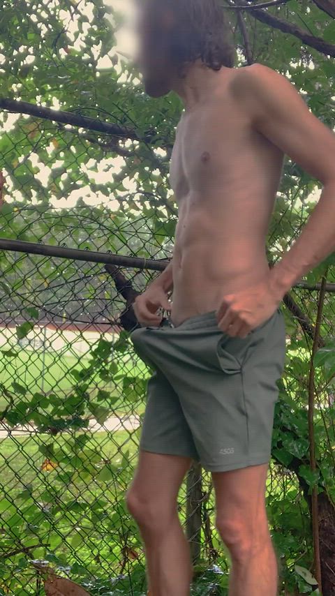 abs bwc big dick cock outdoor public reveal solo spit twunk gif