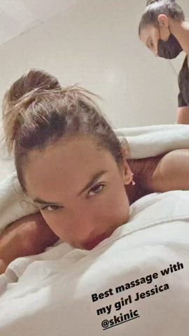 Alessandra Ambrosio Cleavage Massage gif