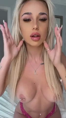 Areolas Big Nipples Blonde Huge Tits Long Hair Panties Piercing Smile Tattoo Topless