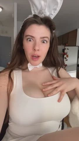 big tits bouncing tits bunny busty cleavage halloween natural tits perky white girl