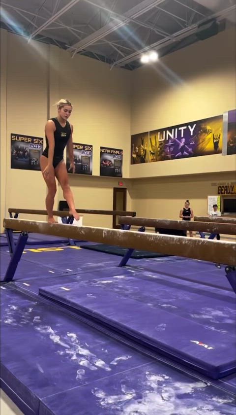 Doing gymnastics in the LSU facility , Instagram January 2024