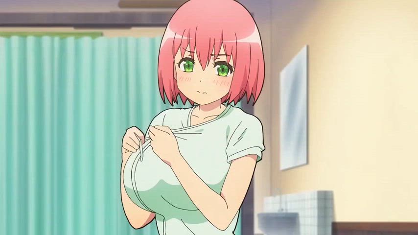 anime big tits cute hentai huge tits reveal pink hair gif