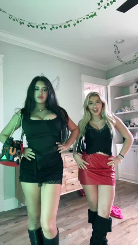 big tits blonde brunette cleavage non-nude skirt tiktok tits tik-tok gif