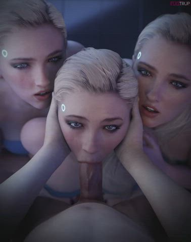 3d animation blonde blowjob deepthroat eye contact face fuck foursome pov gif