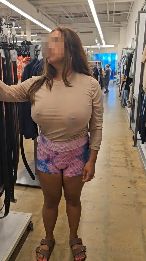 Shopping in sheer, then flashing my thicc titties at the end