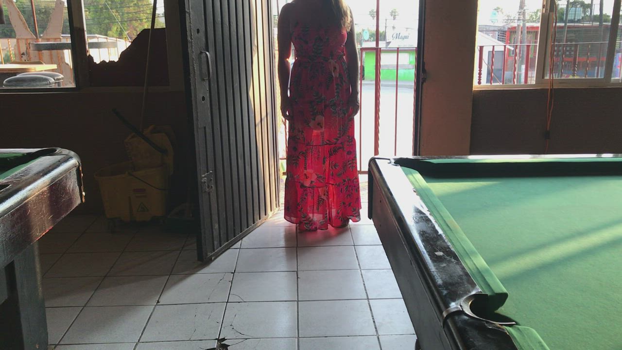 Flashing at a pool hall in Mexico.