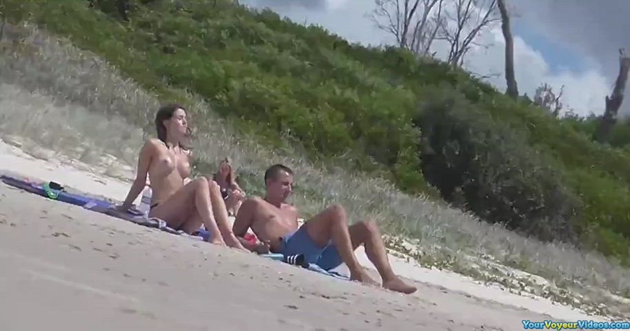 amateur beach boobs milf natural tits nude nudist public spy tits gif