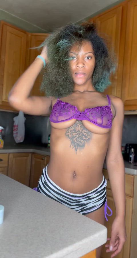 19 years old amateur ebony lingerie onlyfans petite solo tattoo tease tits gif