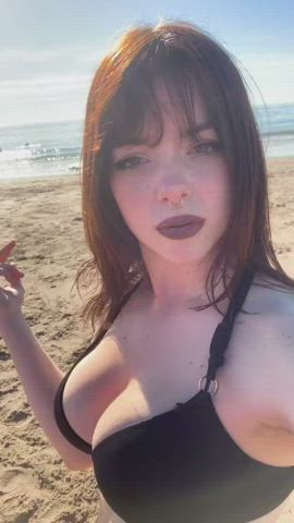 Big Tits Bikini Cleavage Goth Pale Piercing Redhead Teen TikTok gif