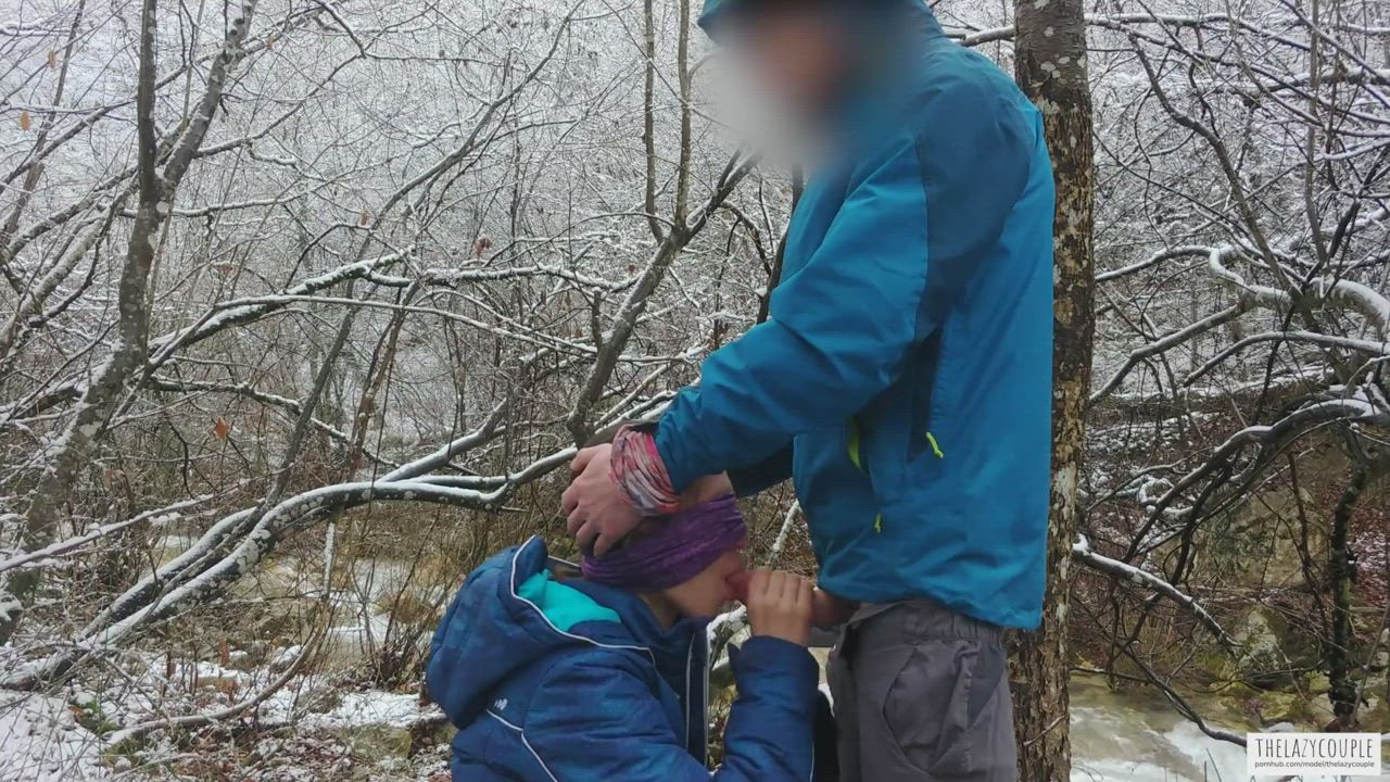 Public Blowjob And Cum Swallow Near The Mountain River