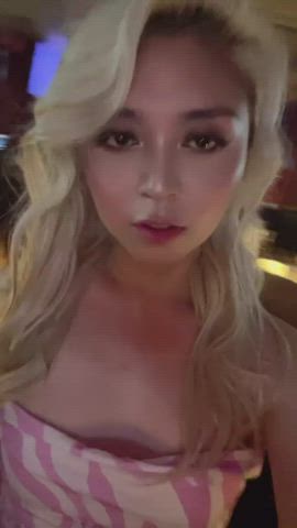 asian blonde chinese clothed dancing public seduction selfie solo gif