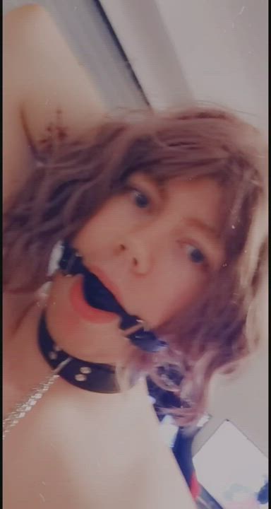 Ball Gagged Saliva Sissy gif