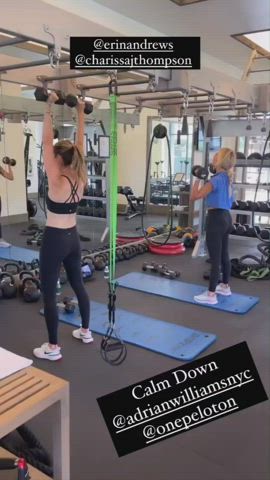 Erin Andrews and Charissa Thompson yoga pants workout