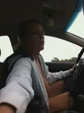 Car Flashing Huge Tits Public Wife gif