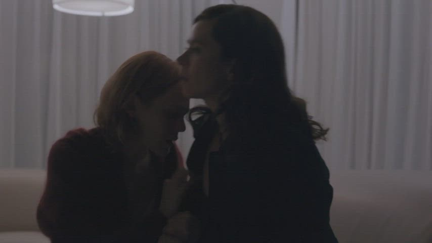 blonde brunette kissing lesbian worship gif