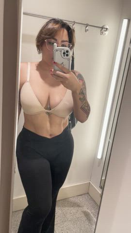 bra changing room selfie yoga pants gif