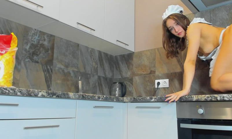 Cute Kitchen Legs Maid Pussy Spread Spreading gif