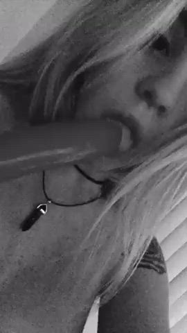 Blonde Solo Sucking Dildo Deepthroat gif