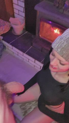 Blowjob - Canadian Deepthroat by the fire.