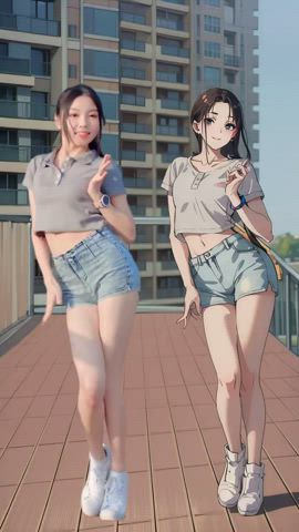 asian dancing jean shorts gif