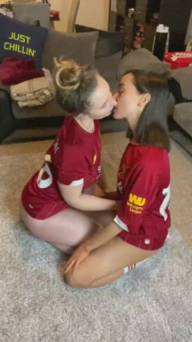 brunette couple girlfriends kissing lesbians passionate roommate softcore sport gif