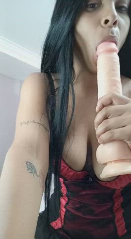 blowjob dildo latina spit gif