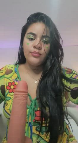 bbw big ass big tits blowjob chubby curvy dildo latina tongue fetish gif