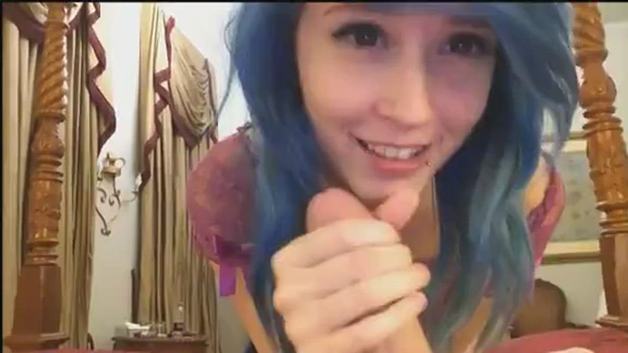 Cute Blue Haired Girl Offering A Blowjob