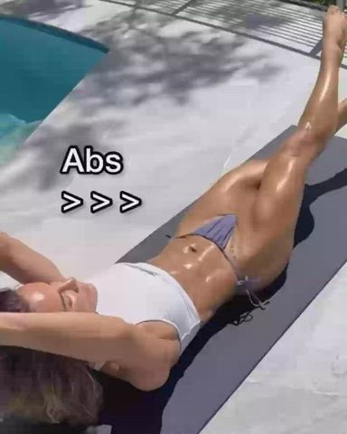 abs fitness legs muscular girl outdoor pool thong workout gif