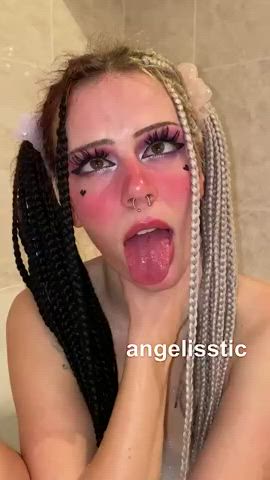 ahegao choking long tongue saliva spit teen tongue fetish gif