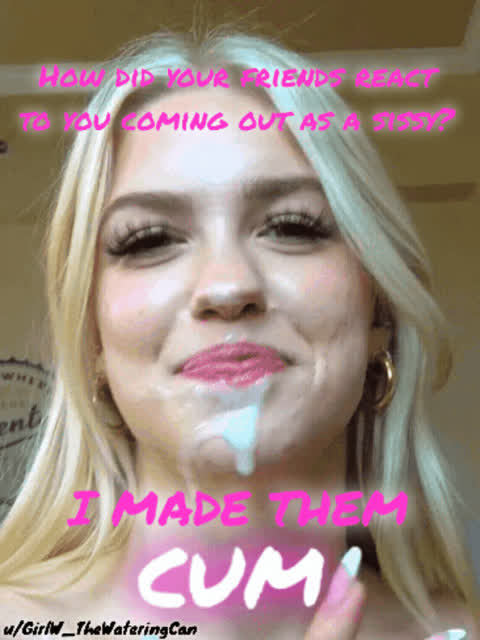 blonde cum cute exposed facial sissy trans sissycaption gif