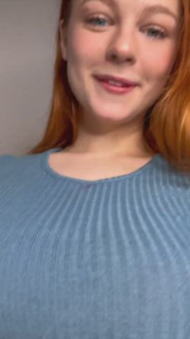 big tits redhead solo titty drop gif