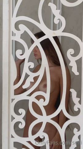 brunette model nude art tanlines gif