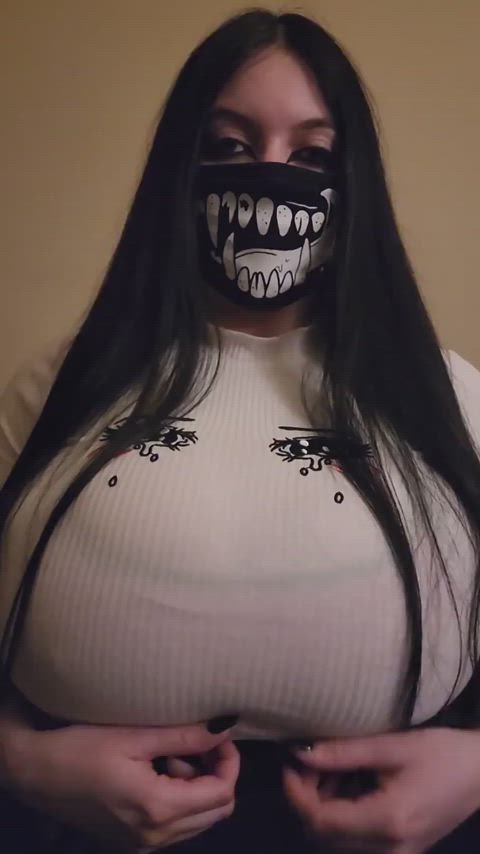 goth huge tits mask thick titty drop veiny white girl gif