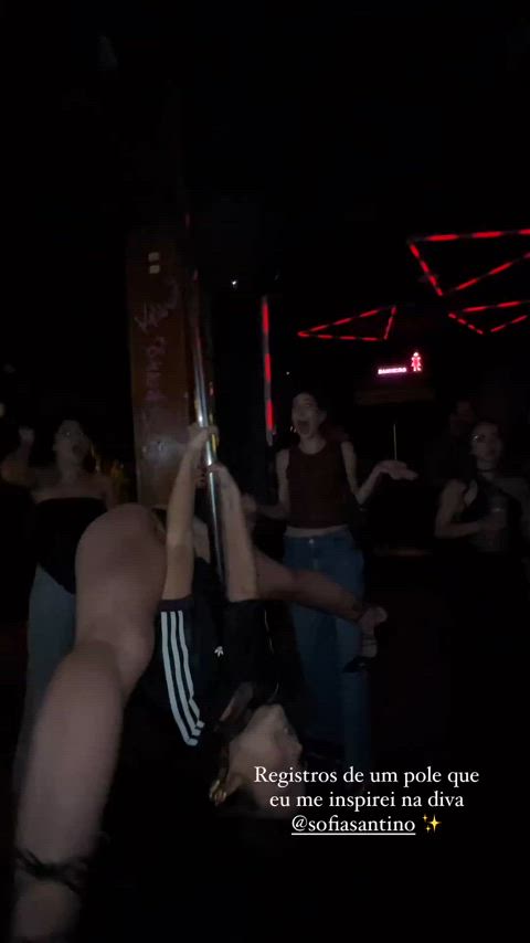 brunette dancing pole dance gif