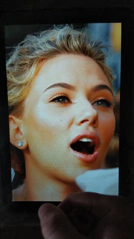 blonde celebrity cum cumshot facial scarlett johansson tribute gif