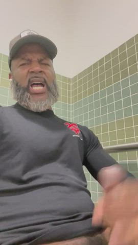 BBC Jerk Off in a Public bathroom