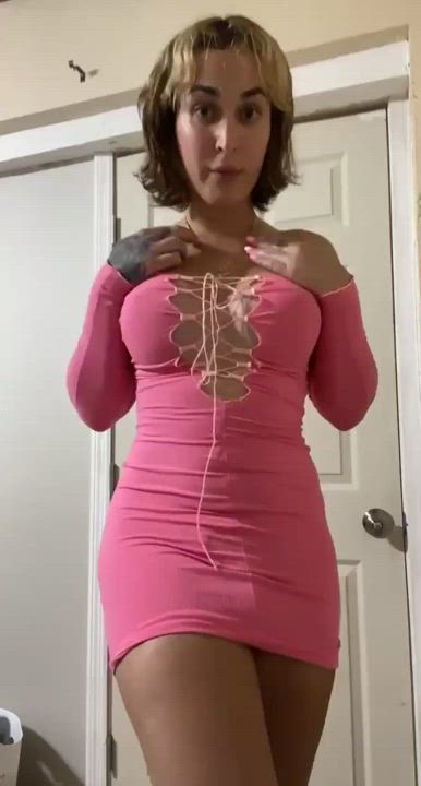 Blonde Boobs Dress Flashing Pink Tease Trans gif