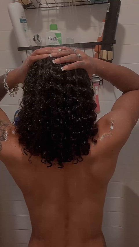 amateur curly hair ebony shower stripper gif