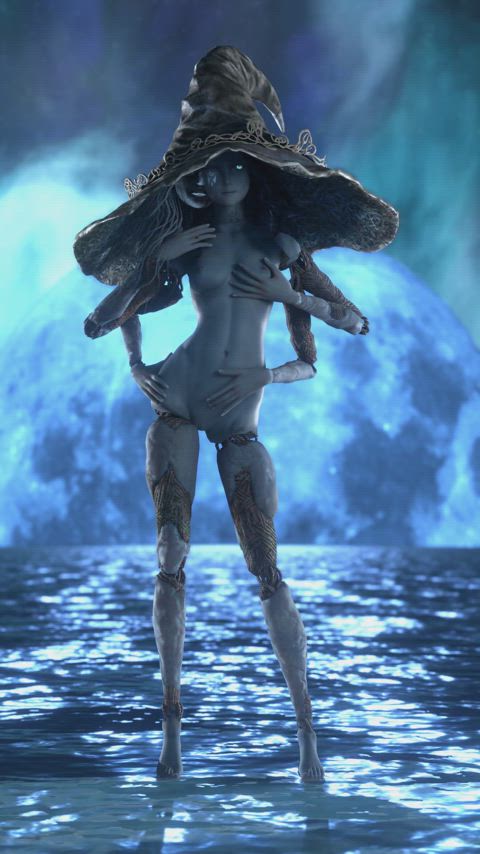 3d blue monster girl witch gif